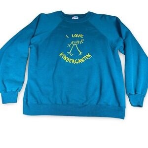 VTG Hanes Activewear XL Oversized Crewneck Kindergarten Sweatshirt Teacher Crew